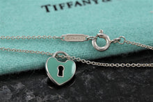 Load image into Gallery viewer, Tiffany &amp; Co. Silver Blue Enamel Mini Keyhole Heart Pendant Necklace

