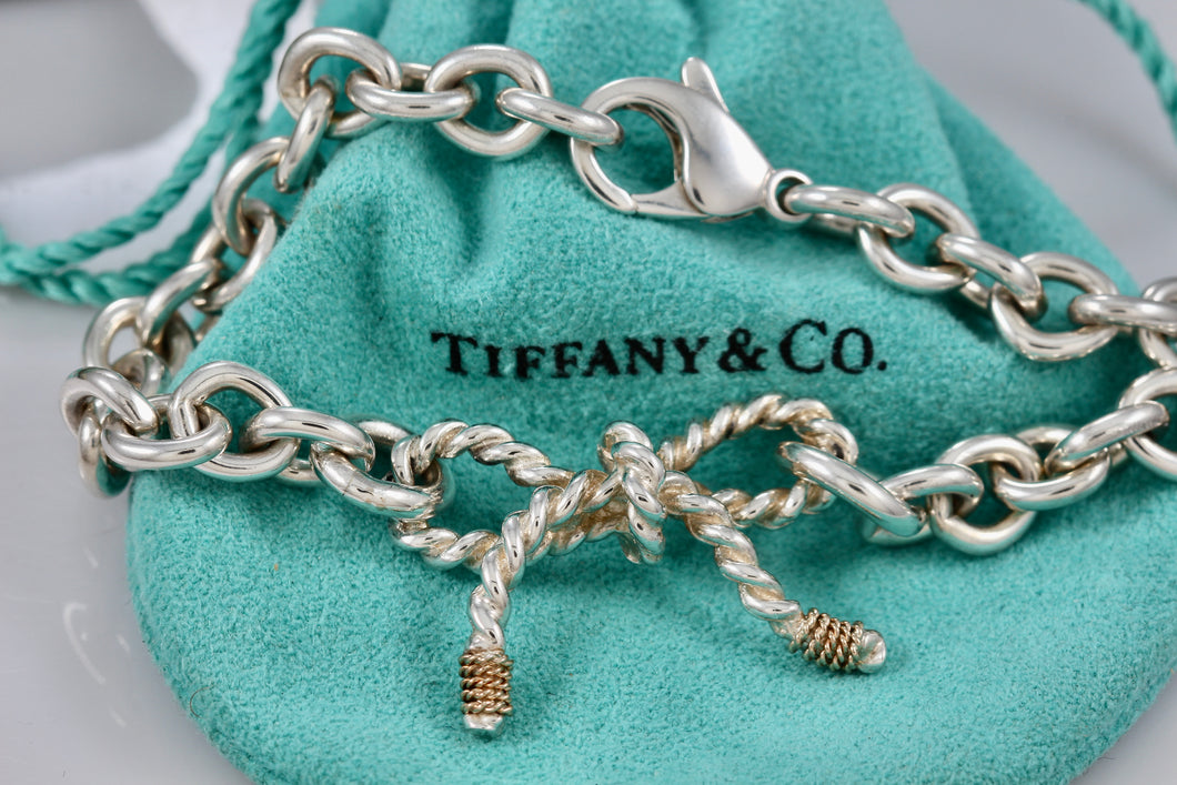 Tiffany & Co. 14K Gold & Silver Twist Ribbon Bow Bracelet Customized