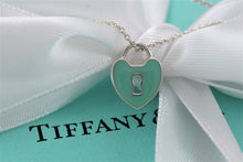 Load image into Gallery viewer, Tiffany &amp; Co. Silver Blue Enamel Mini Keyhole Heart Pendant Necklace
