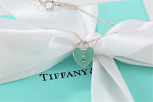 Load image into Gallery viewer, Tiffany &amp; Co. Silver Blue Enamel Mini Keyhole Heart Pendant Necklace
