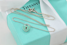 Load image into Gallery viewer, Tiffany &amp; Co. Silver Blue Enamel Mini Keyhole Heart Pendant Necklace
