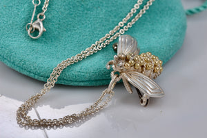 Tiffany & Co. 18K Gold & Silver Nature Bumble Bee Brooch Pin Necklace