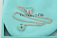 Load image into Gallery viewer, Tiffany &amp; Co. Silver Blue Enamel Mini Keyhole Heart Pendant Necklace
