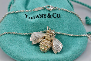 Tiffany & Co. 18K Gold & Silver Nature Bumble Bee Brooch Pin Necklace