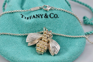 Tiffany & Co. 18K Gold & Silver Nature Bumble Bee Brooch Pin Necklace