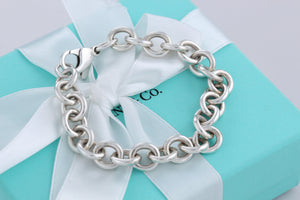 Tiffany & Co. Silver 10mm Link 7.5" Charm Clasp Bracelet