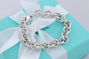 Tiffany & Co. Silver 10mm Link 7.5" Charm Clasp Bracelet