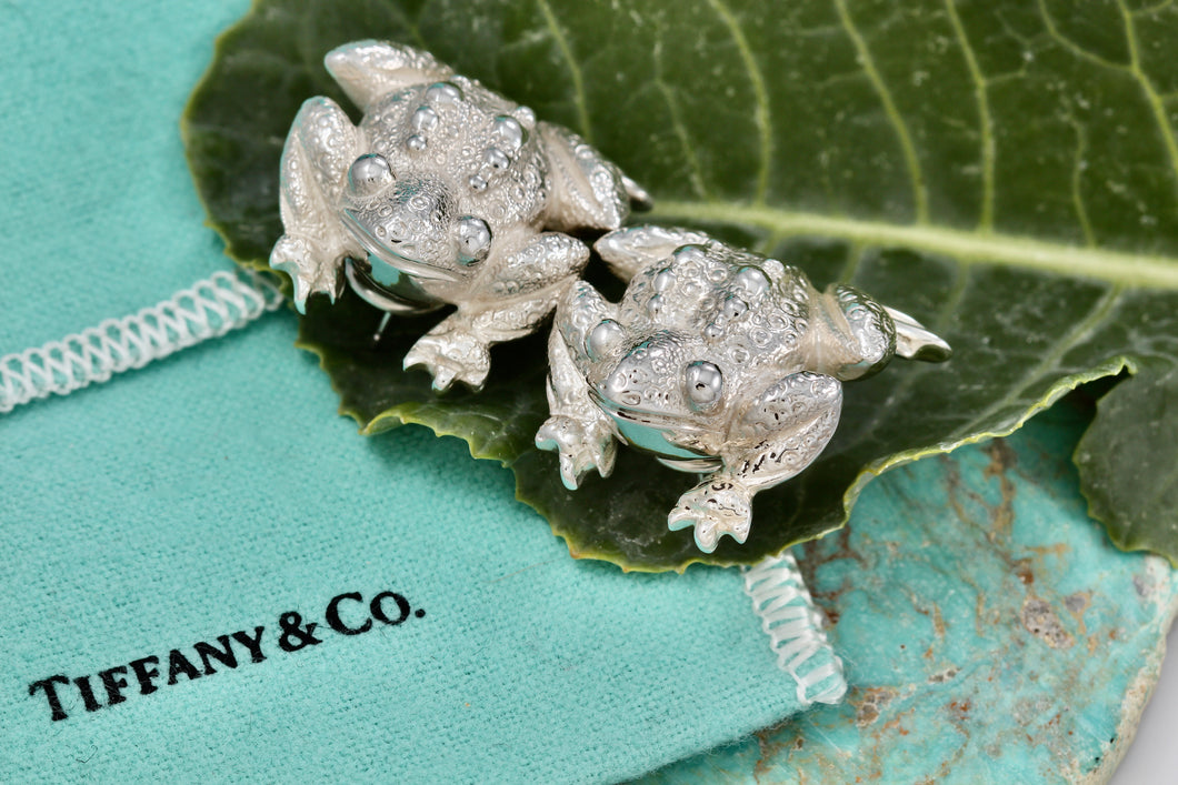 Tiffany & Co. Nature Silver Bull Frog Heavy Clip-on Earrings