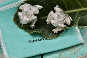 Tiffany & Co. Nature Silver Bull Frog Heavy Clip-on Earrings