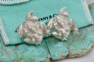 Tiffany & Co. Nature Silver Bull Frog Heavy Clip-on Earrings