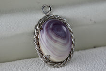 Load image into Gallery viewer, Silver Purple White Oval Polished Agate Stone Pendant
