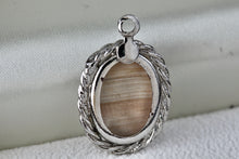 Load image into Gallery viewer, Silver Purple White Oval Polished Agate Stone Pendant
