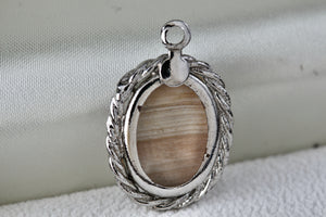 Silver Purple White Oval Polished Agate Stone Pendant