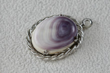 Load image into Gallery viewer, Silver Purple White Oval Polished Agate Stone Pendant
