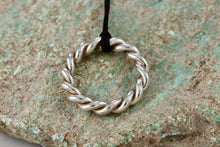 Load image into Gallery viewer, Tiffany &amp; Co. Silver Large Twist Circle Pendant Silk Cord Necklace
