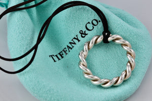 Tiffany & Co. Silver Large Twist Circle Pendant Silk Cord Necklace