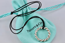 Load image into Gallery viewer, Tiffany &amp; Co. Silver Large Twist Circle Pendant Silk Cord Necklace
