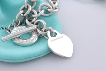 Load image into Gallery viewer, Return To Tiffany &amp; Co. Blue Enamel Lettering Heart Charm Toggle Necklace
