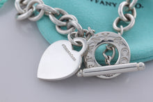 Load image into Gallery viewer, Return To Tiffany &amp; Co. Blue Enamel Lettering Heart Charm Toggle Necklace
