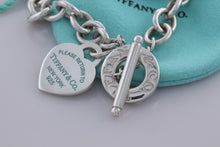 Load image into Gallery viewer, Return To Tiffany &amp; Co. Blue Enamel Lettering Heart Charm Toggle Necklace
