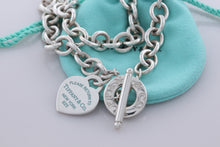 Load image into Gallery viewer, Return To Tiffany &amp; Co. Blue Enamel Lettering Heart Charm Toggle Necklace
