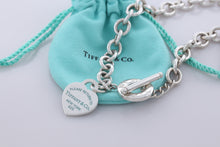 Load image into Gallery viewer, Return To Tiffany &amp; Co. Blue Enamel Lettering Heart Charm Toggle Necklace

