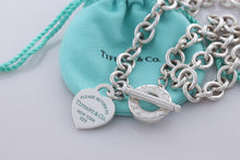 Load image into Gallery viewer, Return To Tiffany &amp; Co. Blue Enamel Lettering Heart Charm Toggle Necklace
