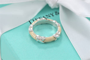 Tiffany & Co. Silver Signature "X" White Enamel Band Ring
