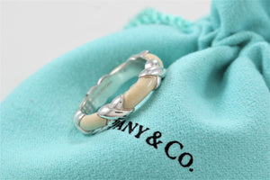 Tiffany & Co. Silver Signature "X" White Enamel Band Ring