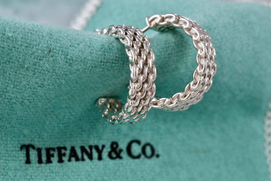 Tiffany & Co. Mesh Silver Mini Hoop Earrings 1/2