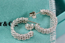 Load image into Gallery viewer, Tiffany &amp; Co. Mesh Silver Mini Hoop Earrings 1/2&quot;
