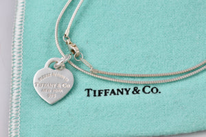 Return To Tiffany & Co. Silver Small Heart Charm Snake Chain 16" Necklace