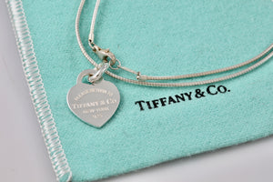 Return To Tiffany & Co. Silver Small Heart Charm Snake Chain 16" Necklace