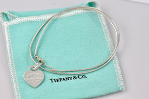 Return To Tiffany & Co. Silver Small Heart Charm Snake Chain 16" Necklace