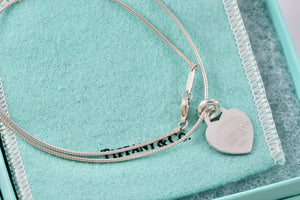 Return To Tiffany & Co. Silver Small Heart Charm Snake Chain 16" Necklace