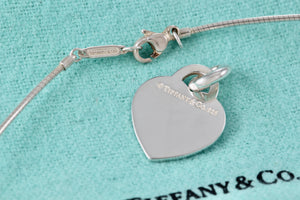 Return To Tiffany & Co. Silver Small Heart Charm Snake Chain 16" Necklace