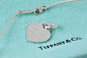 Return To Tiffany & Co. Silver Small Heart Charm Snake Chain 16" Necklace