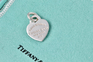 Return To Tiffany & Co. Silver Small Heart Charm Snake Chain 16" Necklace