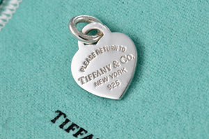 Return To Tiffany & Co. Silver Small Heart Charm Snake Chain 16" Necklace