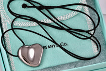 Load image into Gallery viewer, Tiffany &amp; Co. Elsa Peretti Large Full Heart Ruthenium Silk Cord Necklace
