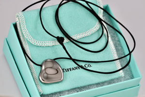 Tiffany & Co. Elsa Peretti Large Full Heart Ruthenium Silk Cord Necklace