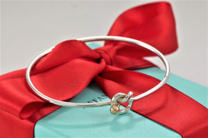 Tiffany & Co. 18K Gold & Silver Love Knot Hook Bangle Bracelet