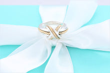 Load image into Gallery viewer, Tiffany &amp; Co. 18K Gold Twist Rope Silver Signature &#39;&#39;X&#39;&#39; Ring
