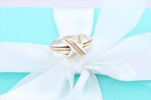 Load image into Gallery viewer, Tiffany &amp; Co. 18K Gold Twist Rope Silver Signature &#39;&#39;X&#39;&#39; Ring
