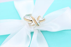 Tiffany & Co. 18K Gold Twist Rope Silver Signature ''X'' Ring