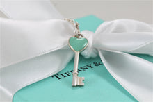 Load image into Gallery viewer, Tiffany &amp; Co. Silver Blue Enamel Small Heart Key Charm Pendant Necklace
