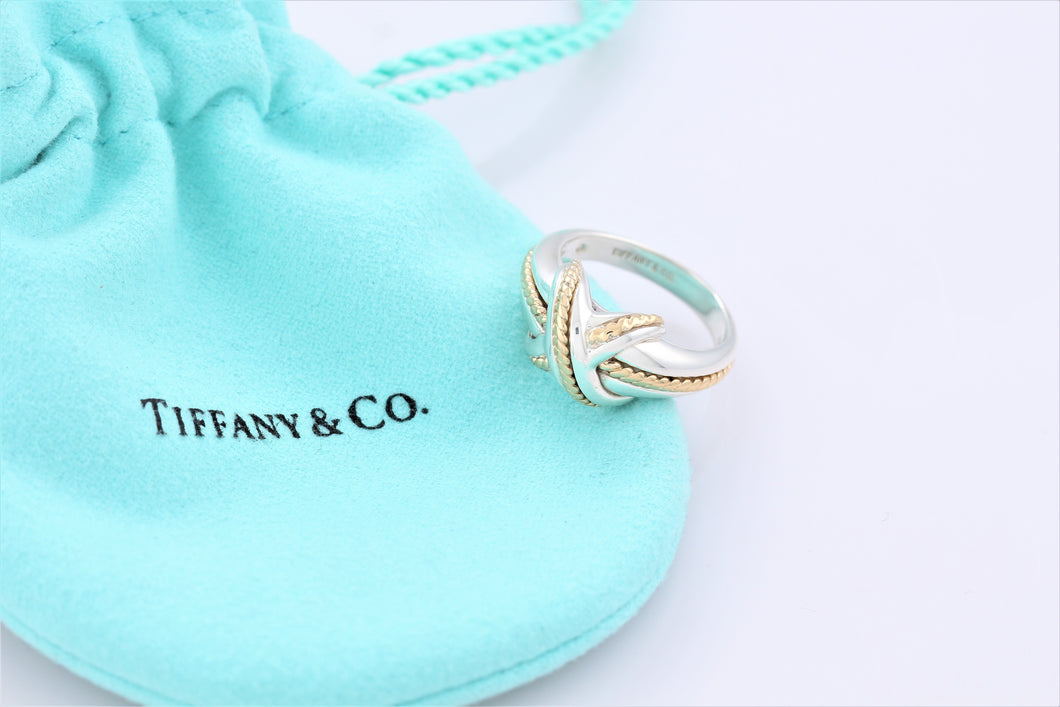 Tiffany & Co. 18K Gold Twist Rope Silver Signature ''X'' Ring