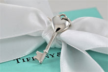 Load image into Gallery viewer, Tiffany &amp; Co. Silver Blue Enamel Small Heart Key Charm Pendant Necklace
