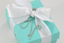 Load image into Gallery viewer, Tiffany &amp; Co. Silver Blue Enamel Small Heart Key Charm Pendant Necklace
