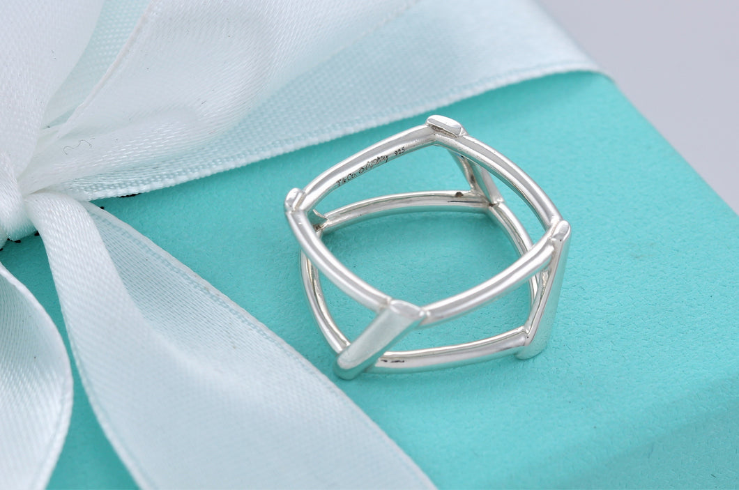 Tiffany & Co. Silver Frank Gehry Open Torque Square Ring